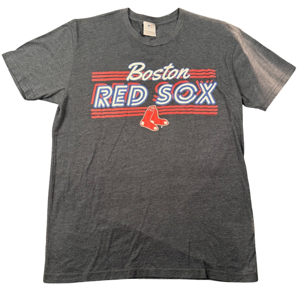 MLB Boston Red Sox Graphic T Shirt Mens L Charcoal Gray Sun Faded Retro Vintage